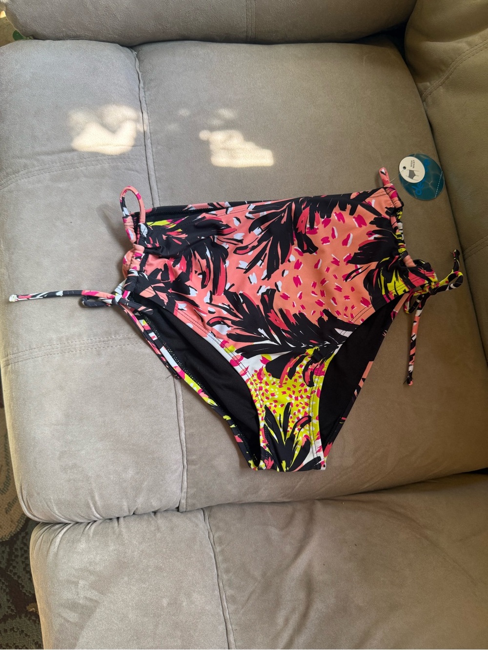 Decree Tropical Print Tie-Side Bikini Bottoms in Pink and Black NWT